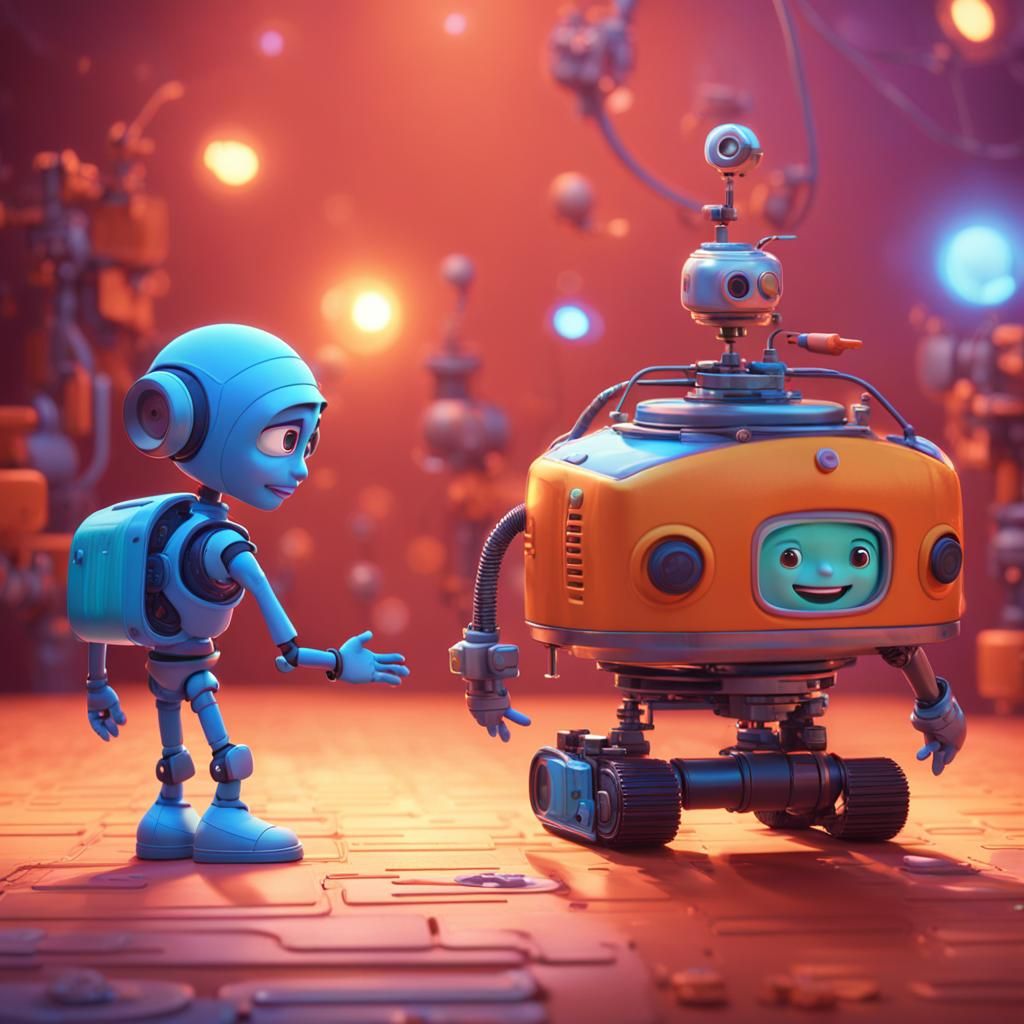 Human and Machine Friendship: Pixar-style 3D Render