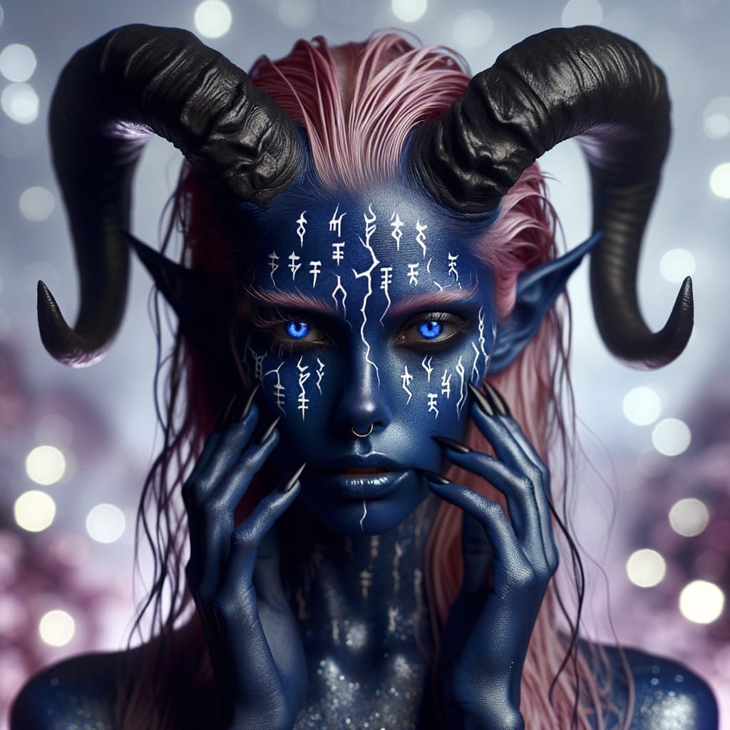 Tiefling Model's Sorrowful Portrait in Fashion Editorial Sty...