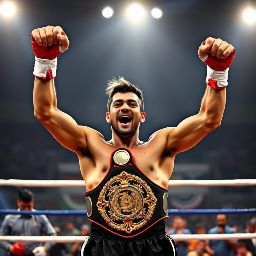 Photorealistic Boxing Champion's Triumphant Victory