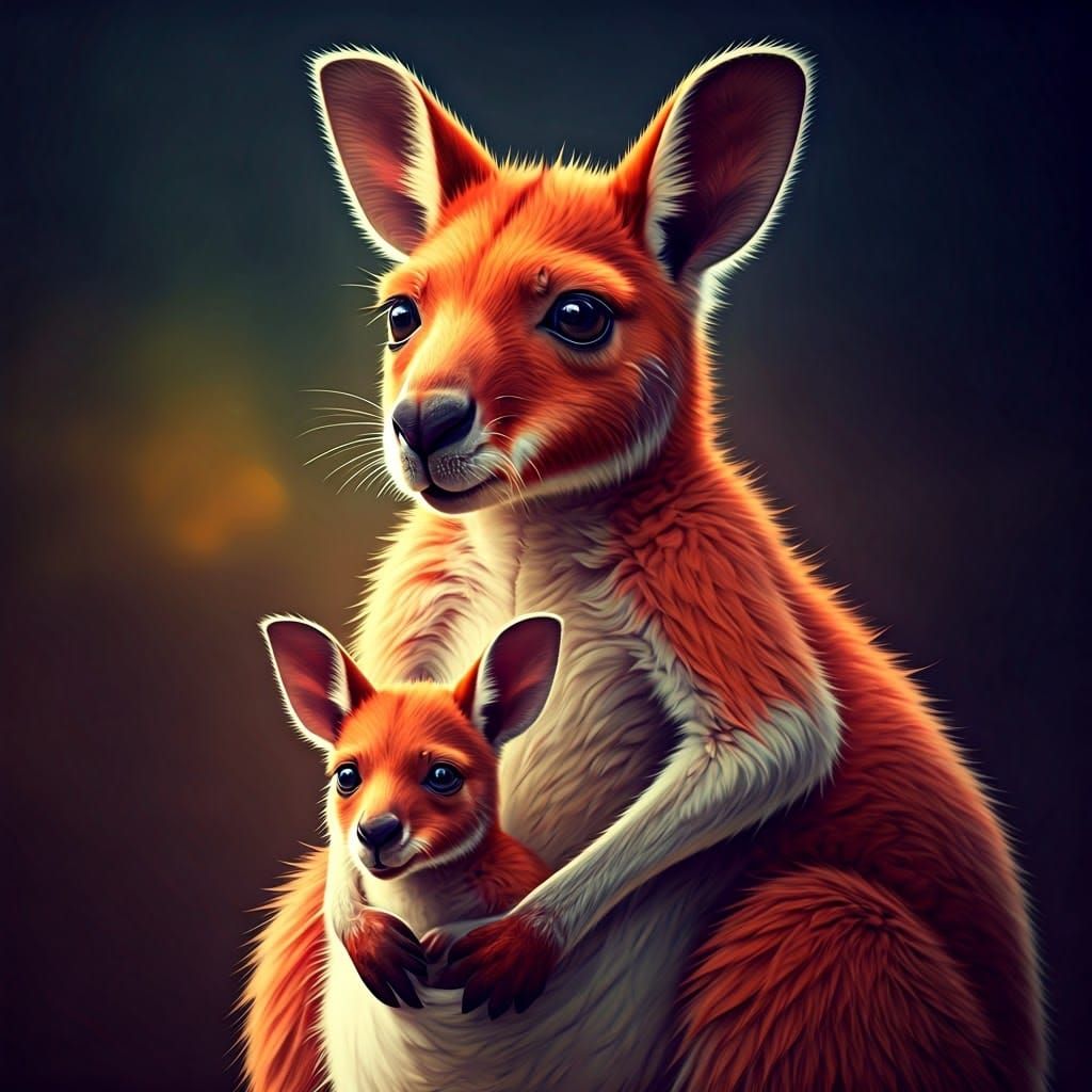 Hyperrealistic Red Kangaroo Portrait in Splash Art Style