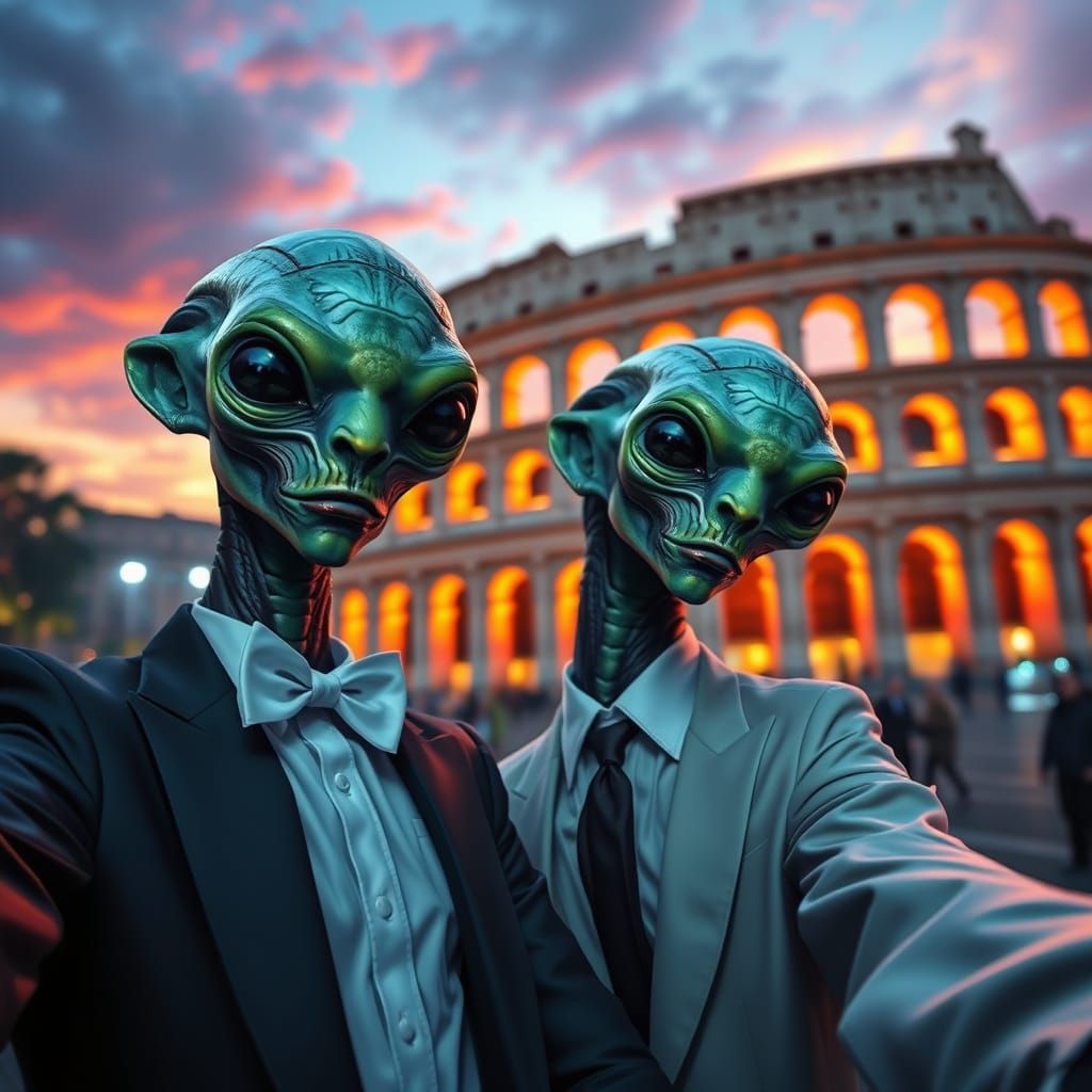 Aliens Take a Selfie in Front of the Colosseum