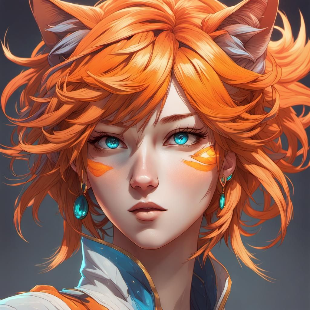 Manga Cat-Girl Portrait in Hyperdetailed Style