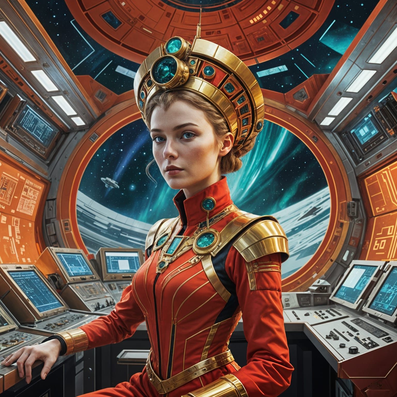 Beautiful Girl with Red Hair and Golden Kokoshnik