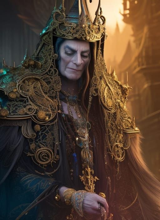 Detailed Portrait of an Old Witch in Fantasy Style