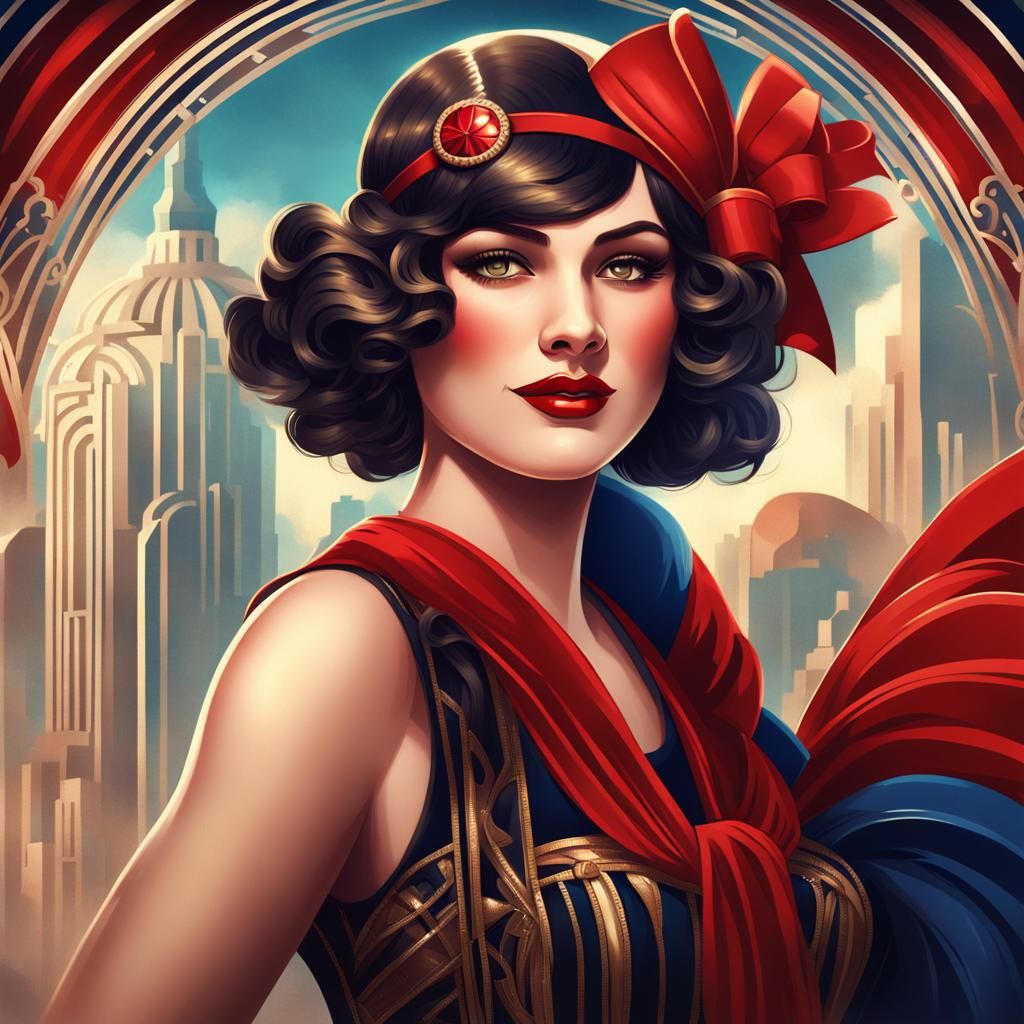 Art Deco Flapper Cheerleader Illustration