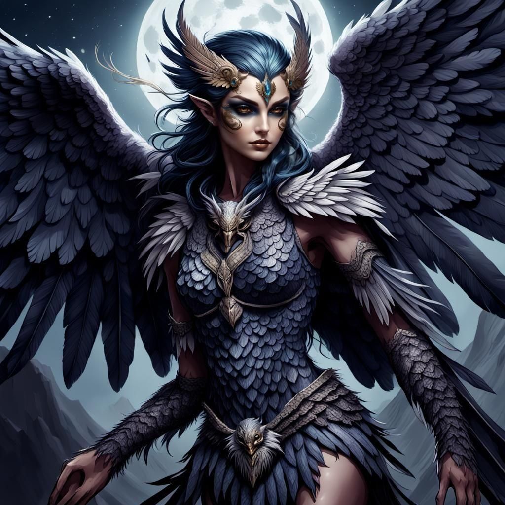 Elegant Grotesque Harpy in 3D Anime Style