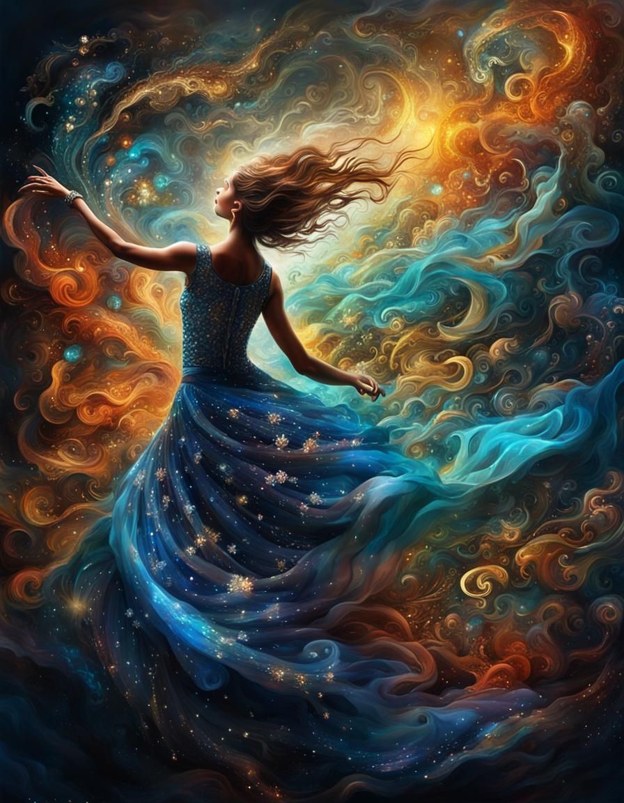 Ethereal Dancer in a Vivid, Shimmering Dreamscape