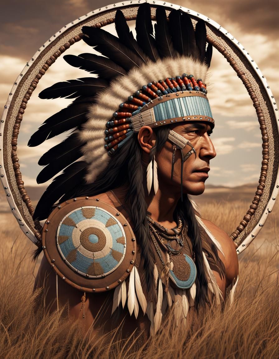 Native American Chief with Beaded Shield