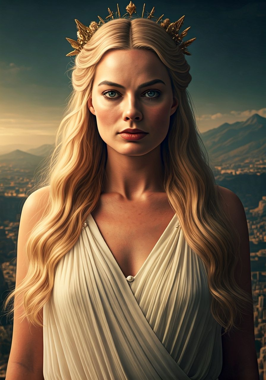 Margot Robbie as Aphrodite on Mount Olympus