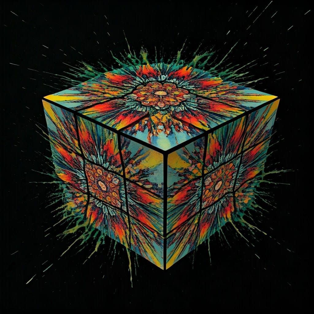 Vibrant Rubik's Cube Mandala in High Contrast Art