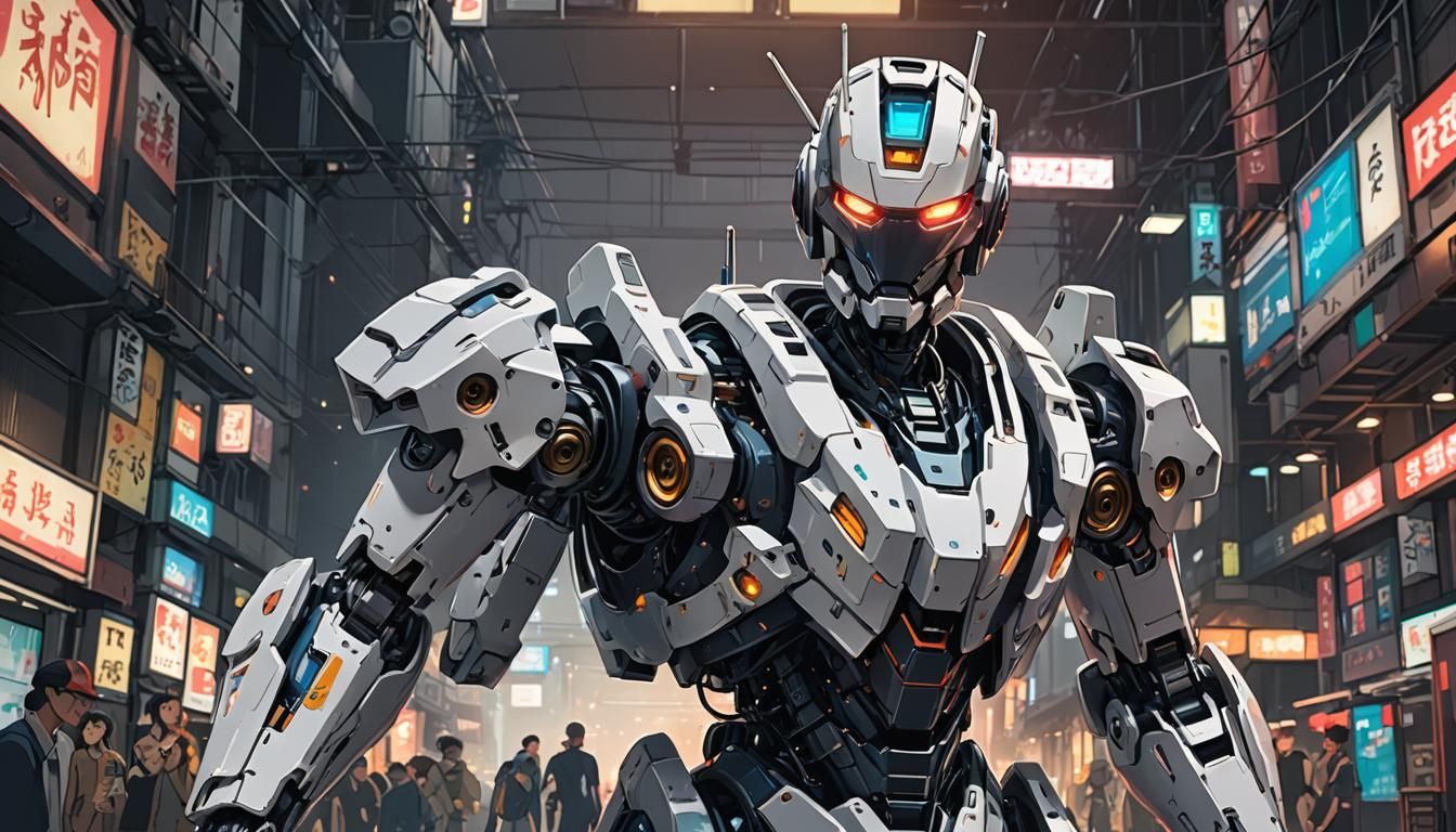 Anime-Style AI Robot in Cel-Shaded Art