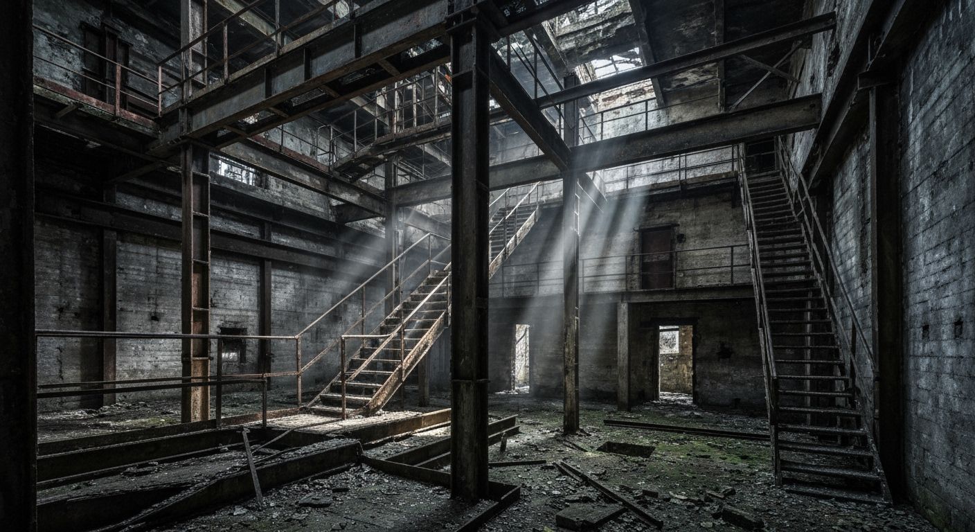 Abandoned German Steel Mill Interior With Light Rays