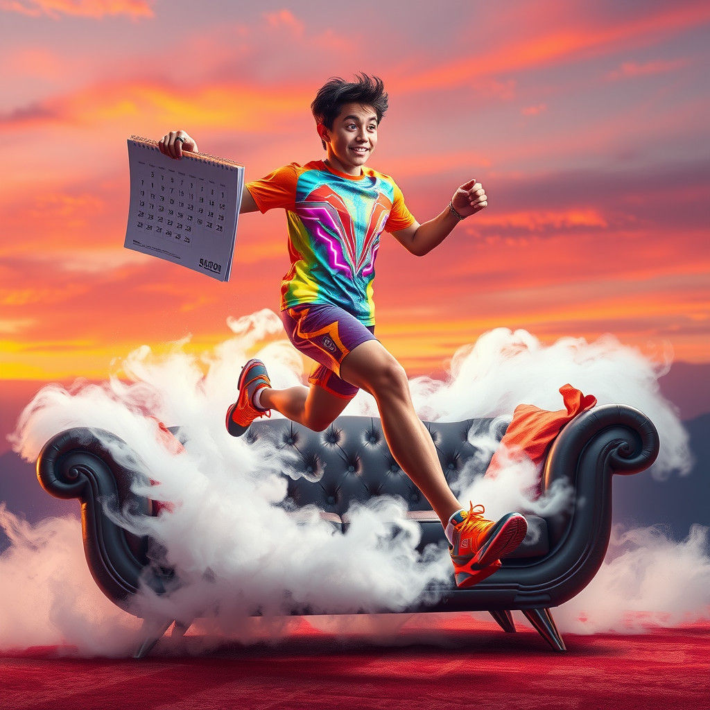 Energetic Runner Leaping to Adventure in Dreamlike Render