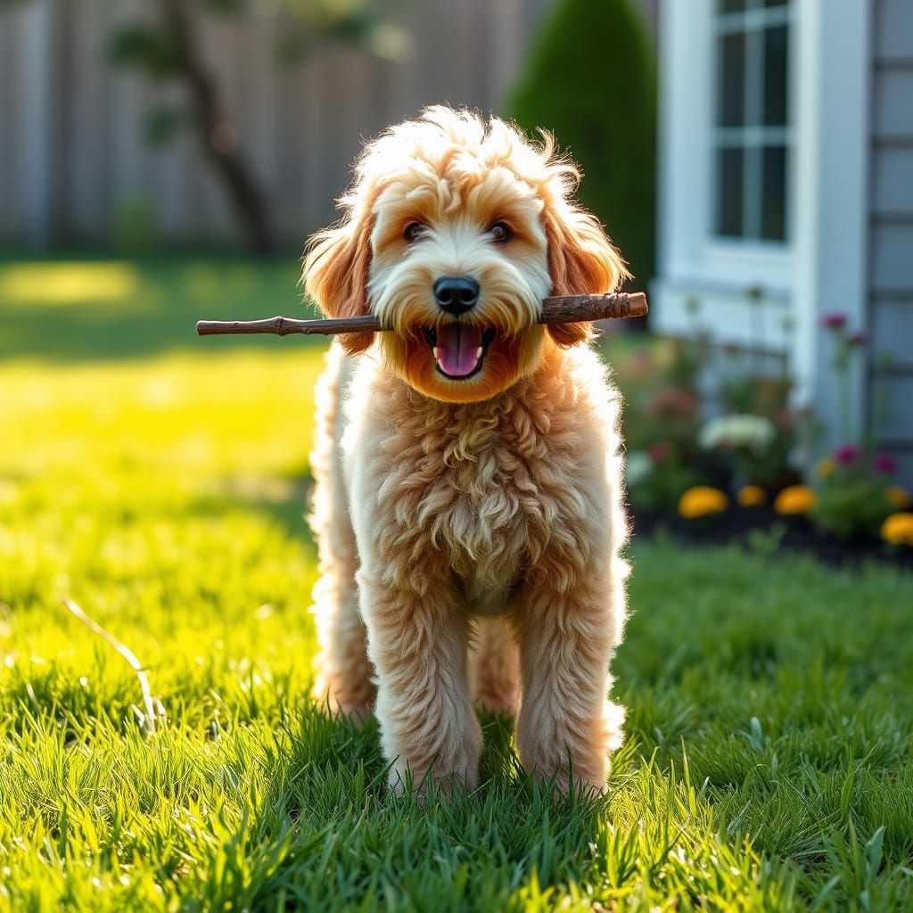 Playful Goldendoodle in Sunny Yard
