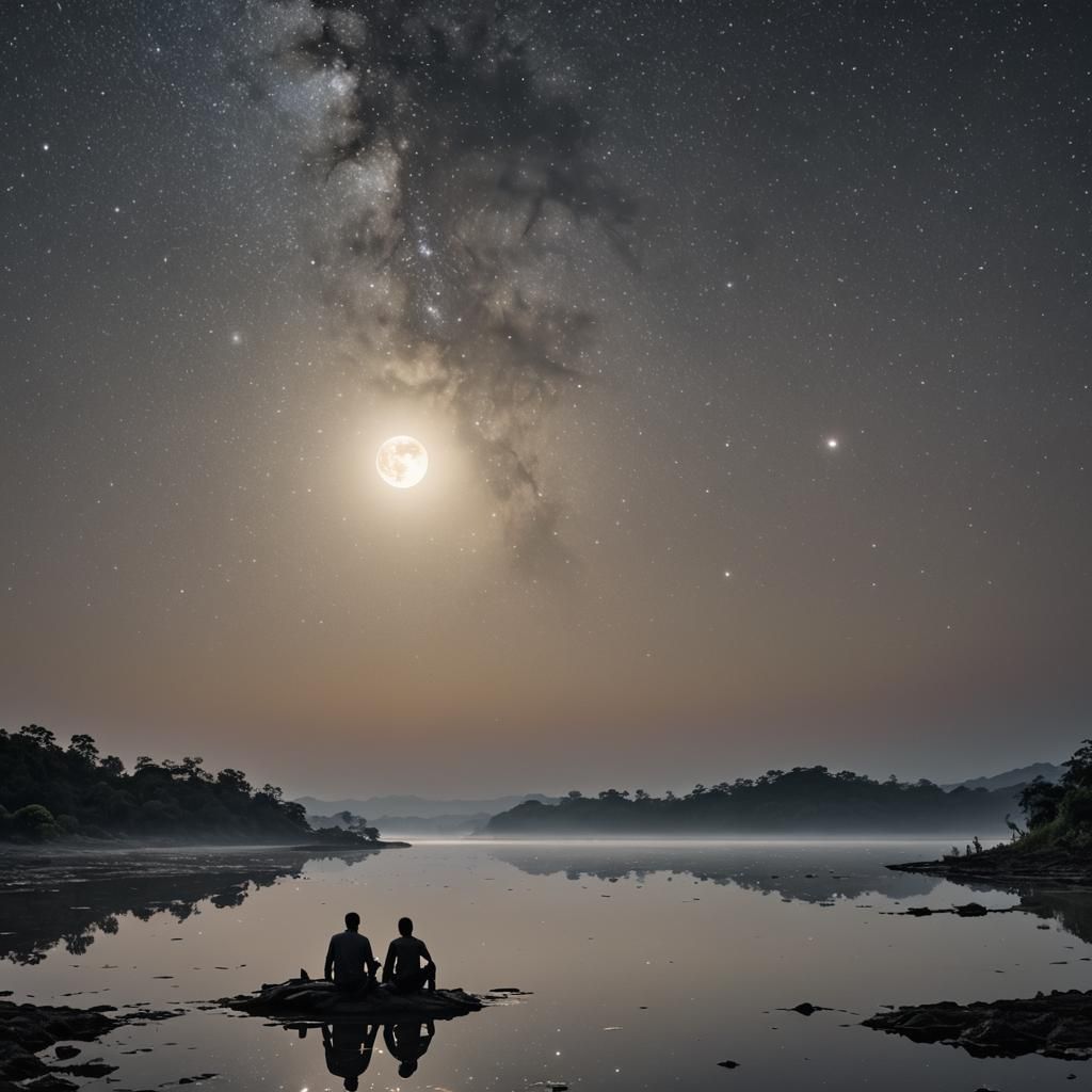 Starry Lagoon Silhouette: Hyperdetailed Fantasy Art