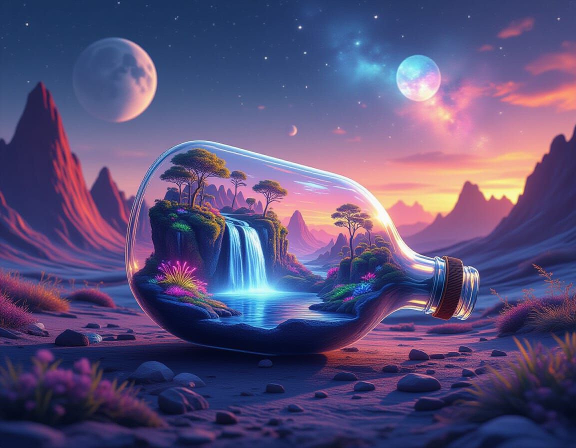 Surreal World in a Bottle on Alien Planet