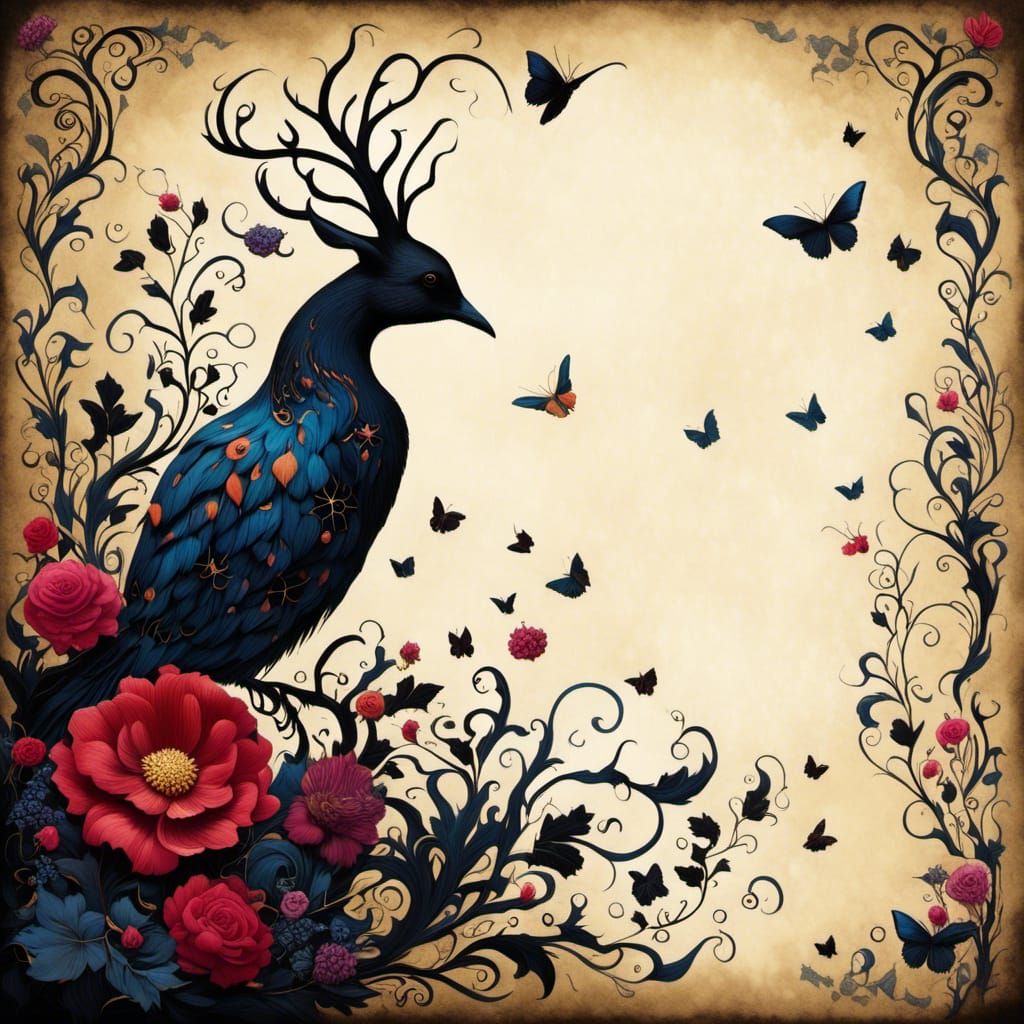 Gothic Steampunk Journal Page with Dark Flowers