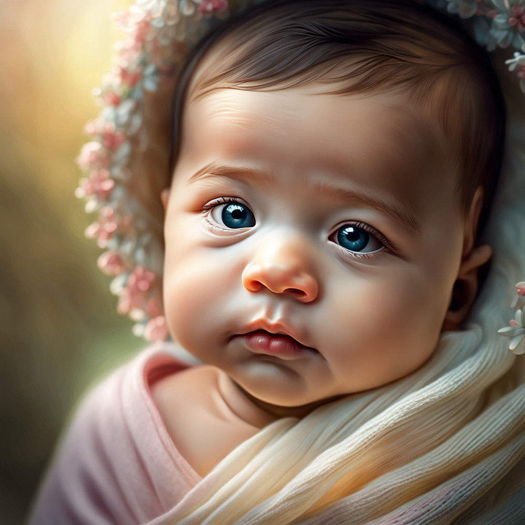 Surreal Digital Portrait of a Newborn Baby's Serene Face
