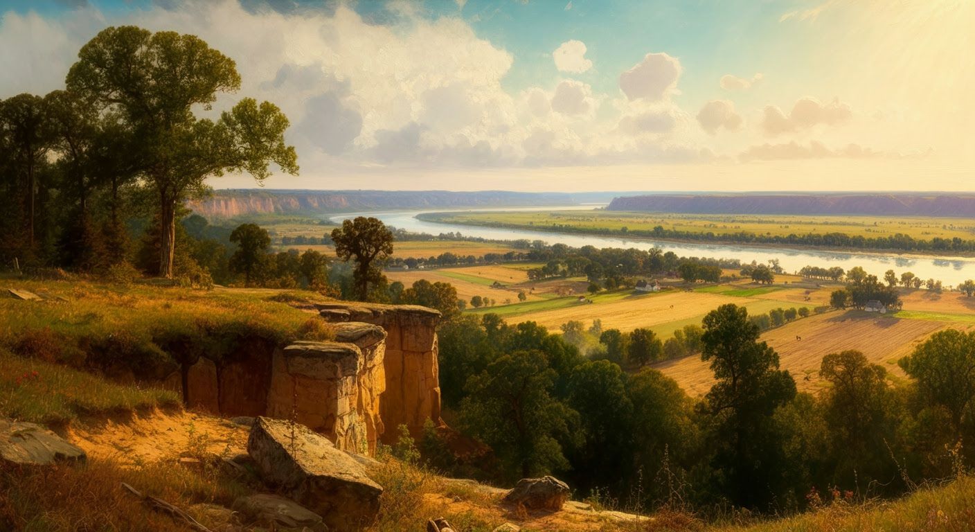 Expansive River Valley Landscape in Romantic Style