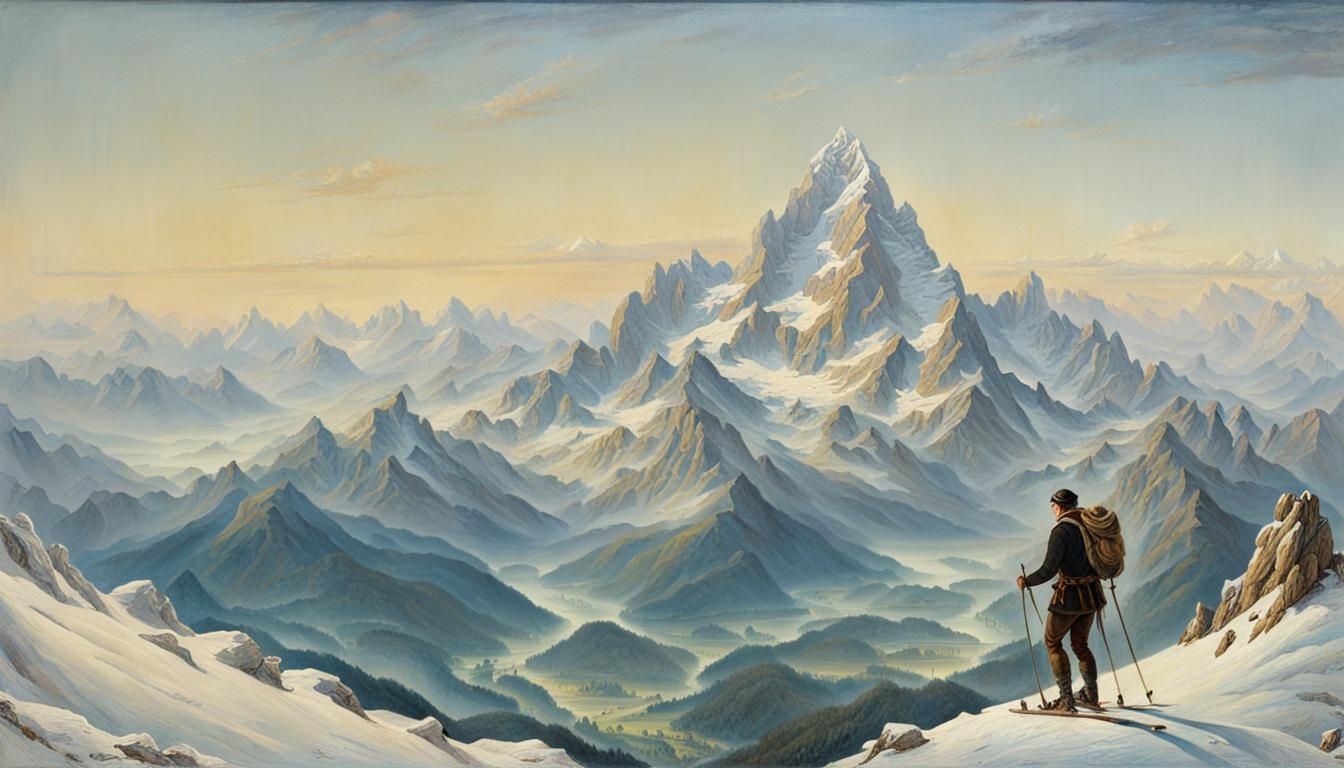 Skier on Watzmann Mountain: Romantic Golden Ratio Painting