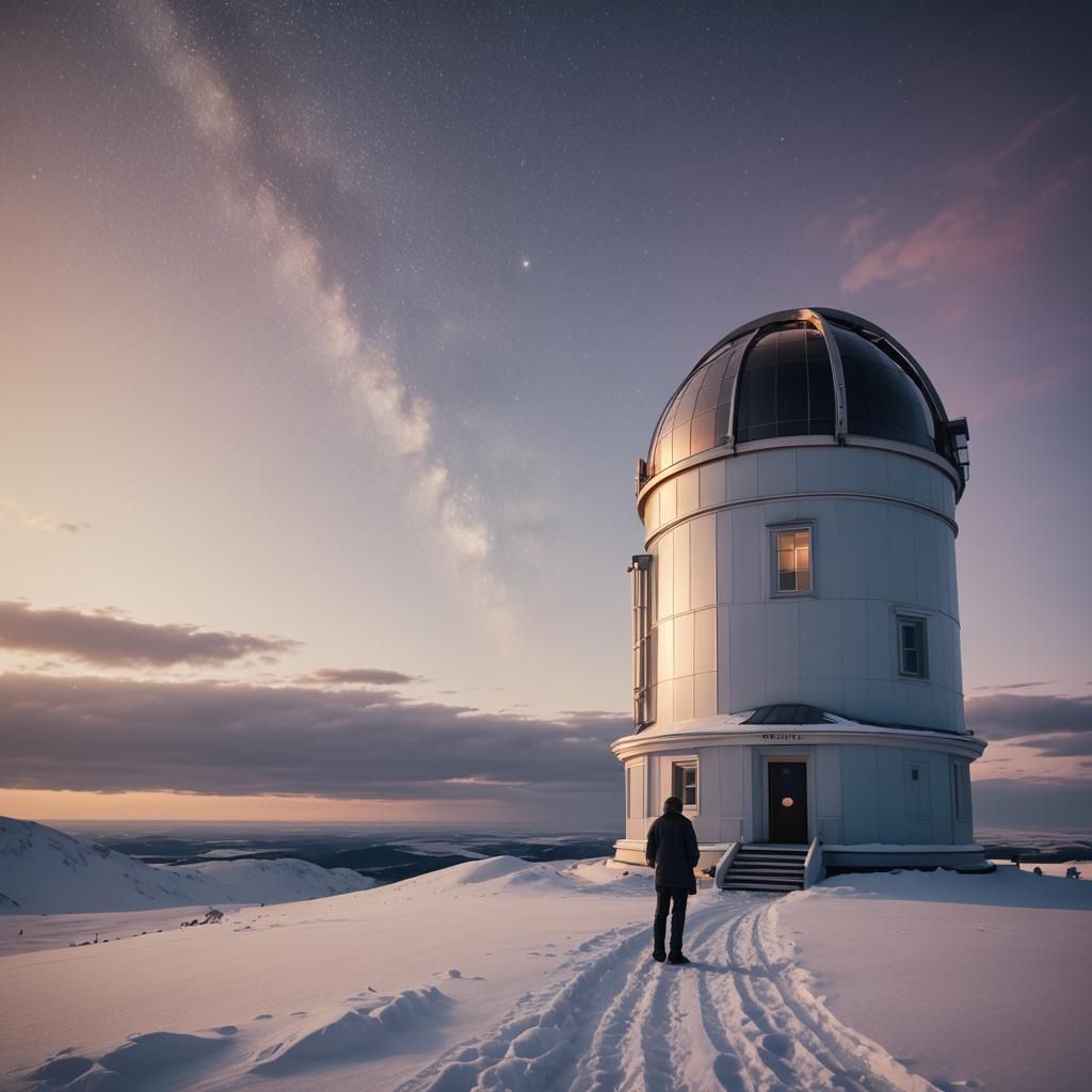 Astronomer at Nordic Observatory Under Starry Sky