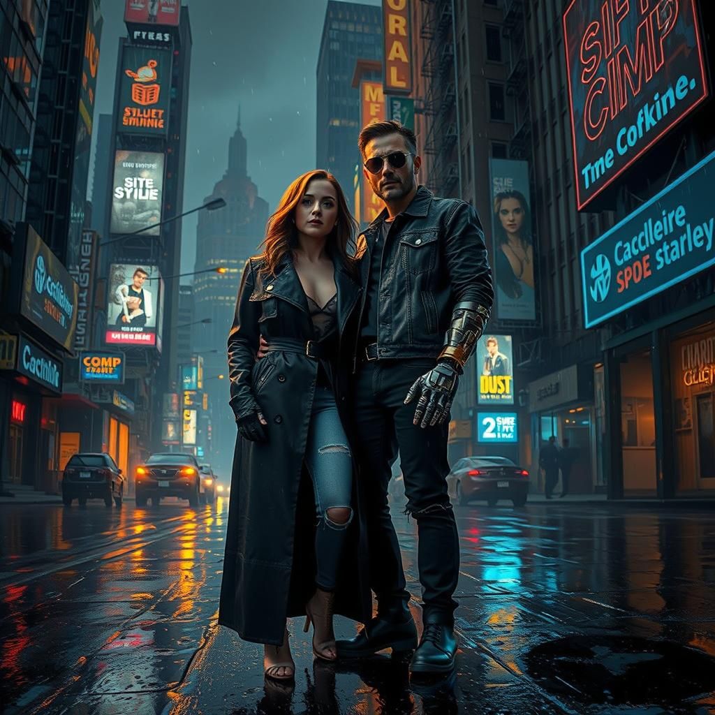 Cyberpunk Cityscape Movie Poster with Neon Glow