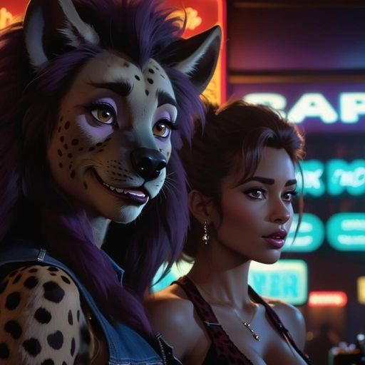 Hyena Woman in Roadhouse Bar, Furry Art Style
