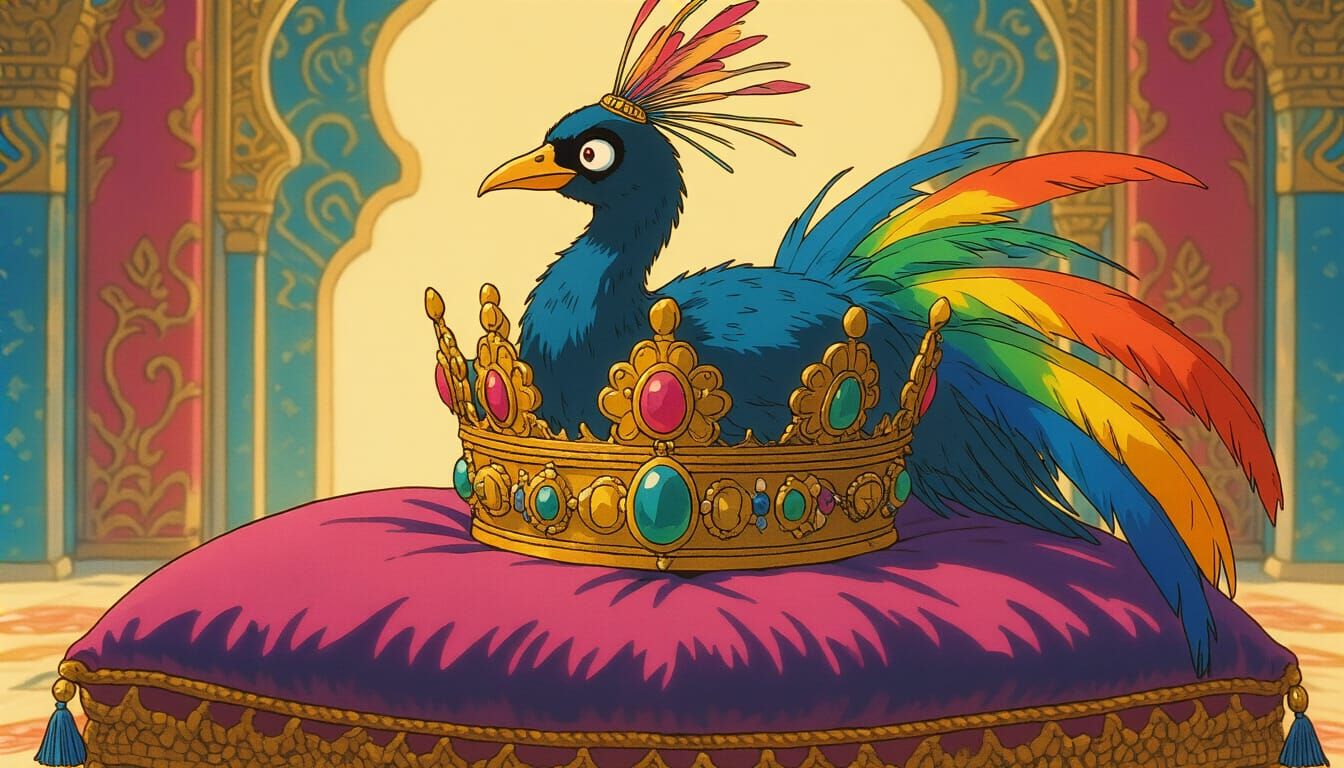 Arabian Crown with Bird, 1980s Anime Style