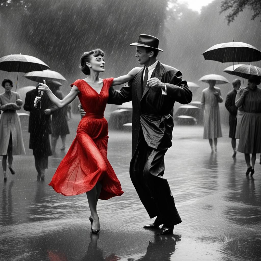 Audrey Hepburn and Gene Kelly Dancing in Noir