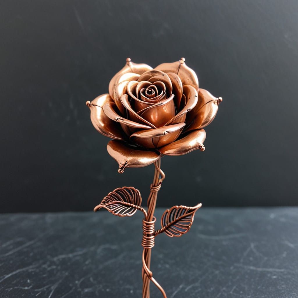 Copper Wire Rose Sculpture