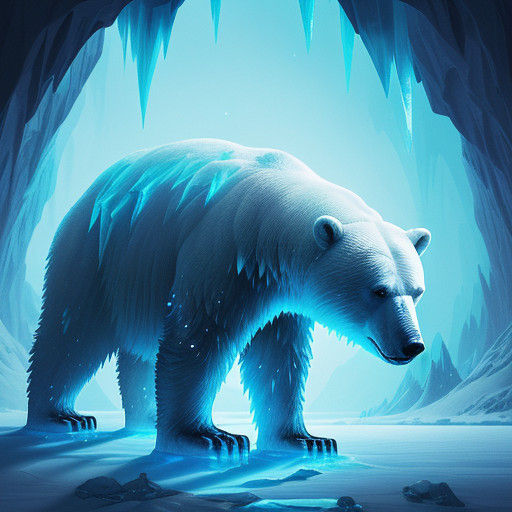Ethereal Polar Bear in Icy Fortress Glows with Bioluminescen...