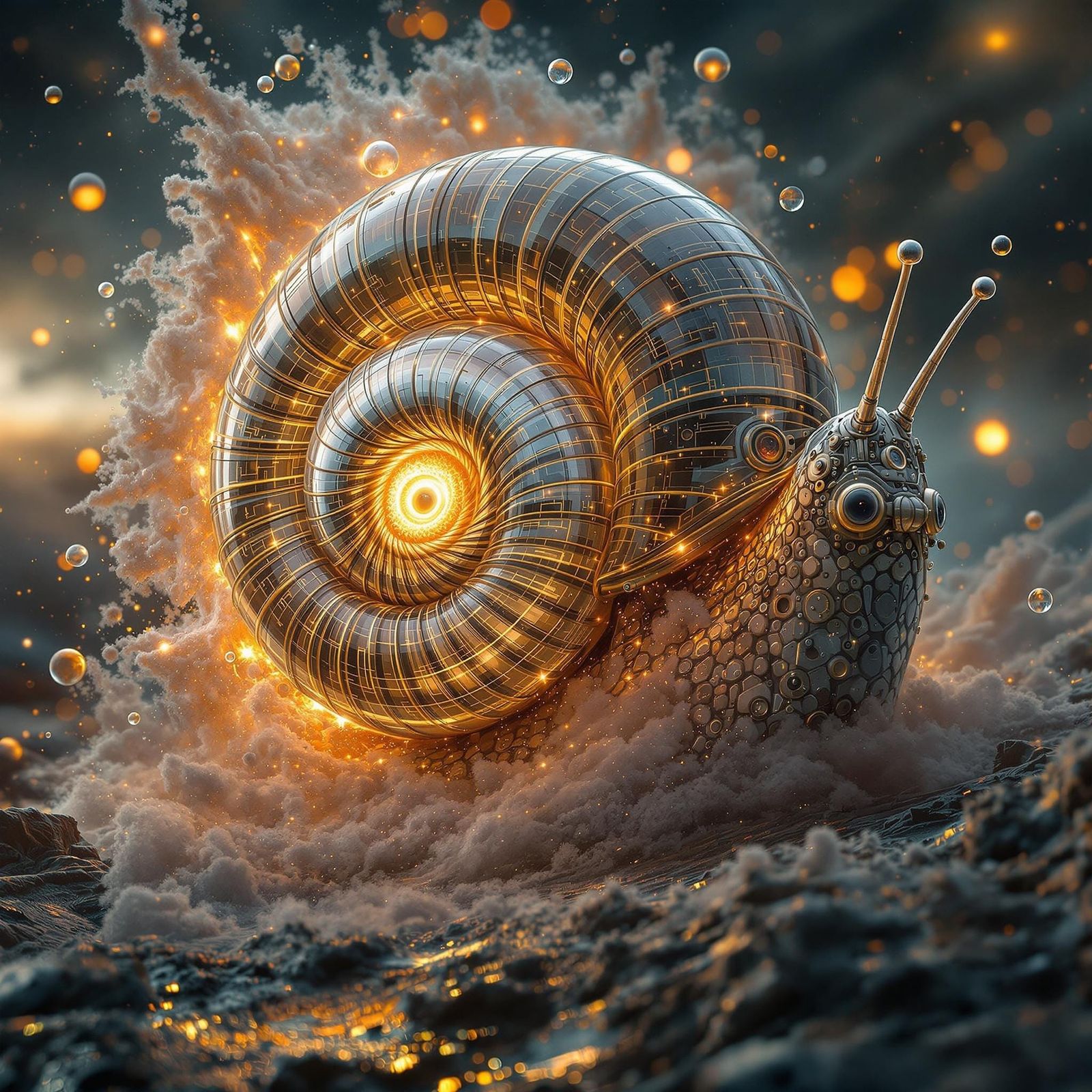 Steampunk Snail Shell Depicts Cosmic Collision