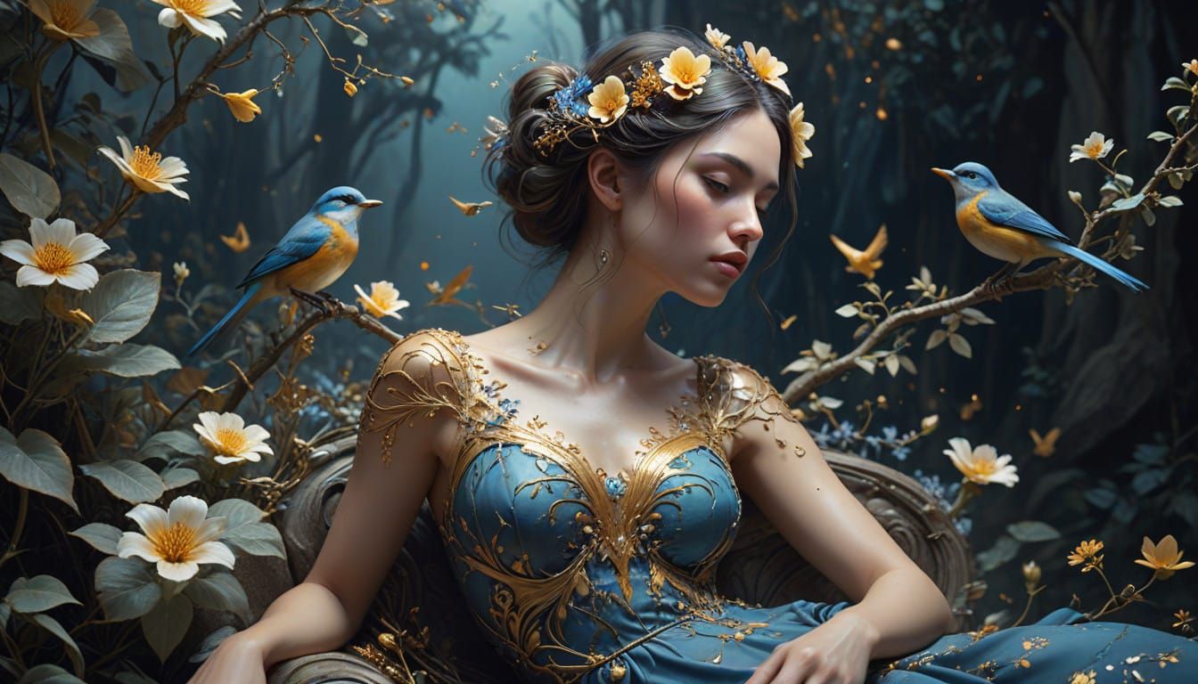 Surreal Woman Embodied by Whimsical Floral Patterns