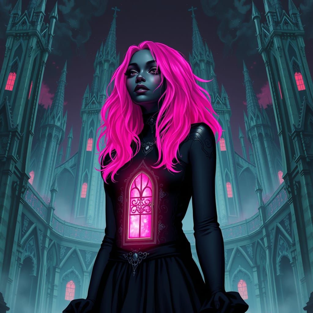 Woman with Ethereal Door in Chest, Dark Fantasy Style