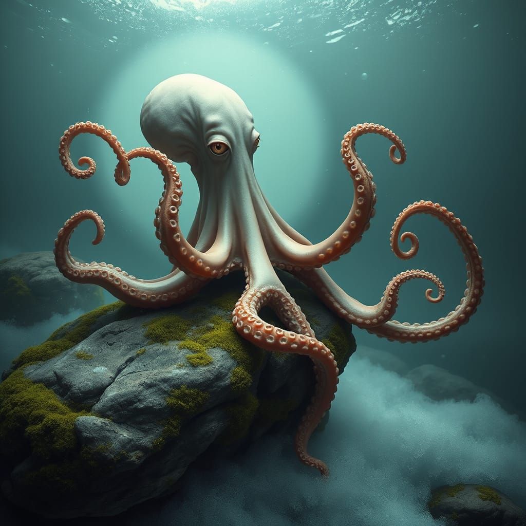 Ethereal Octopus Goddess in Surrealist Underwater Realm