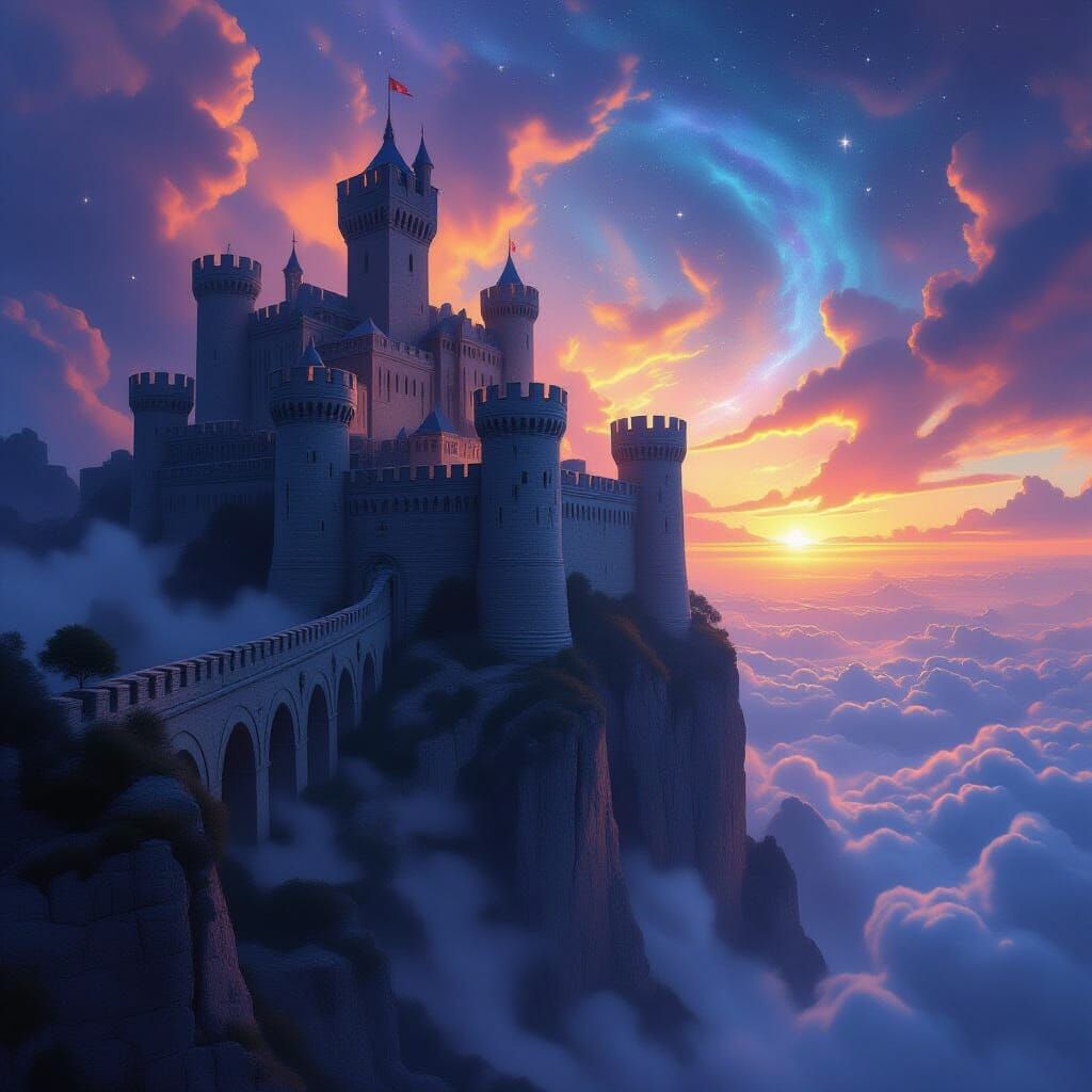 Ancient Castle on Cosmic Nebula Edge
