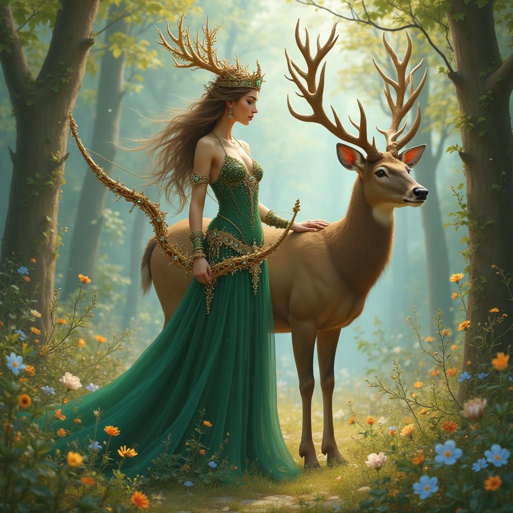 Artemis with Buck in Ethereal Fantasy Style