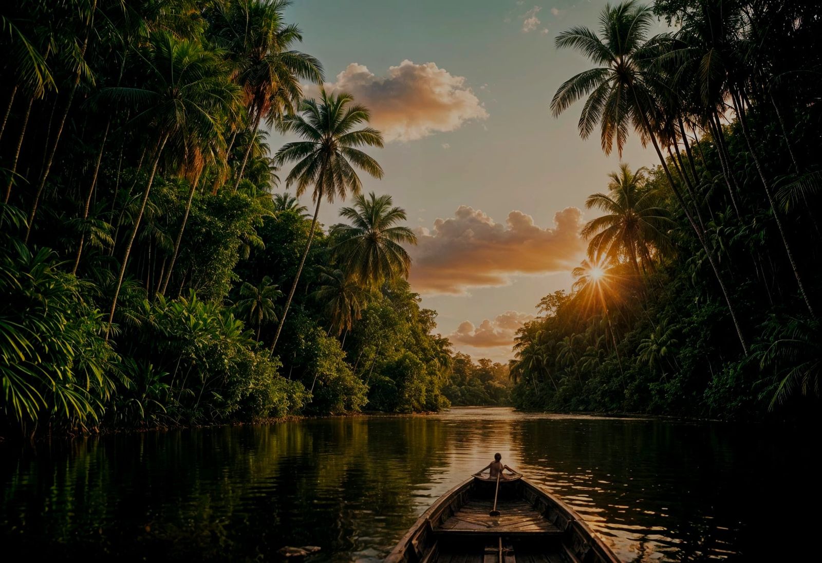 Jungle River at Dusk: Cinematic Film Still