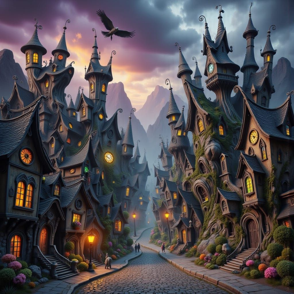 A street full of clock towers