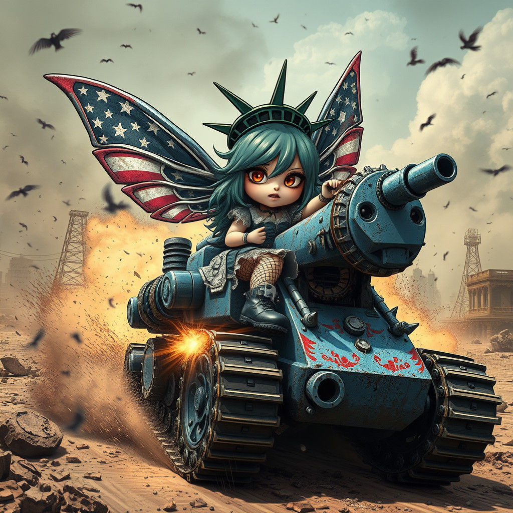 Chibi Goth Fairy Races Through Wasteland