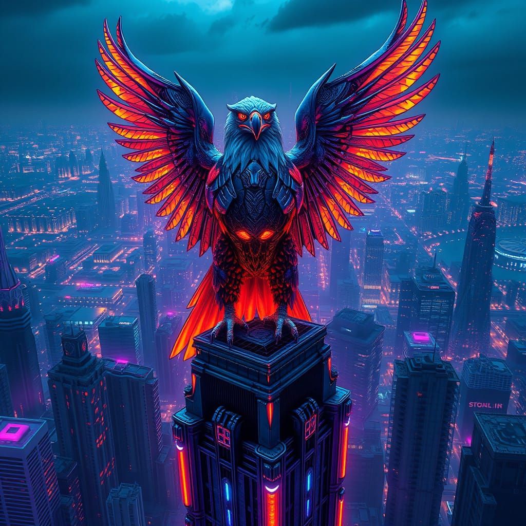 Cyberpunk Eagle of Dystopian Skies