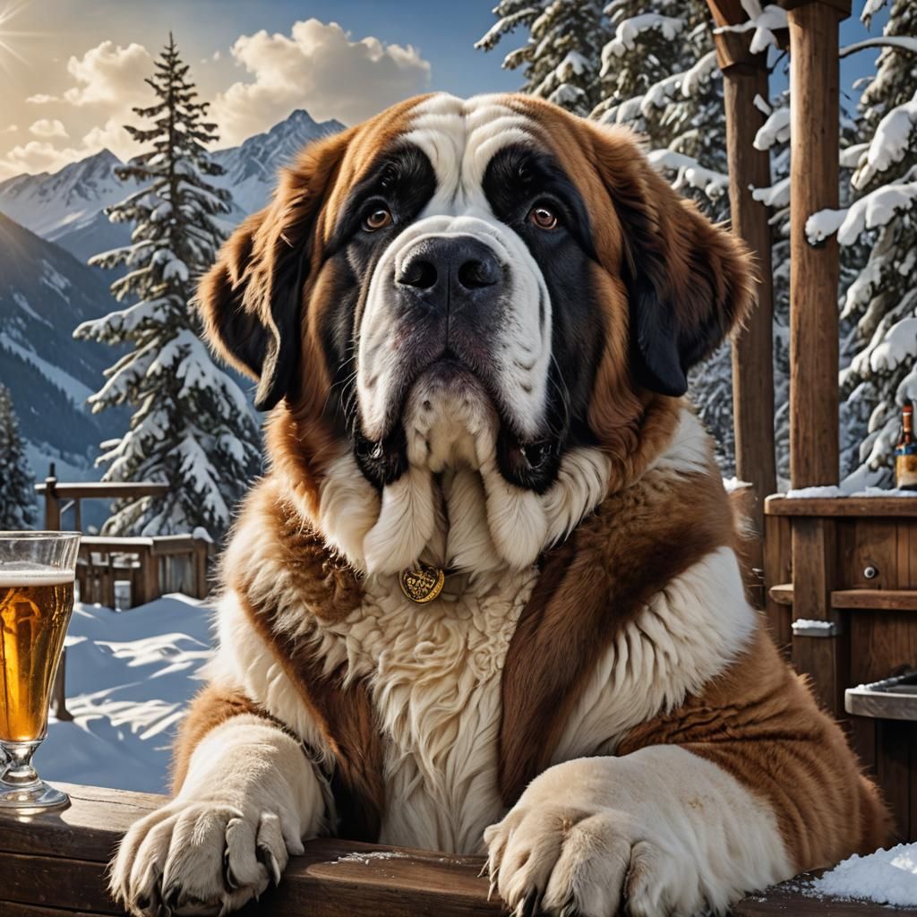 St. Bernard Barman in Snowy Mountains