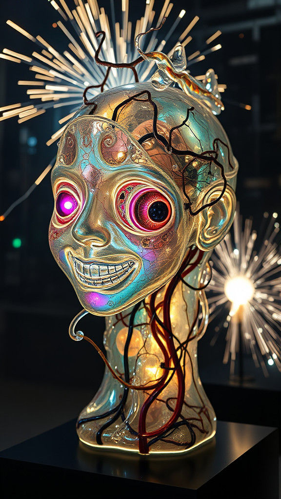 Surreal Iridescent Sculpture with Cybernetic Elements
