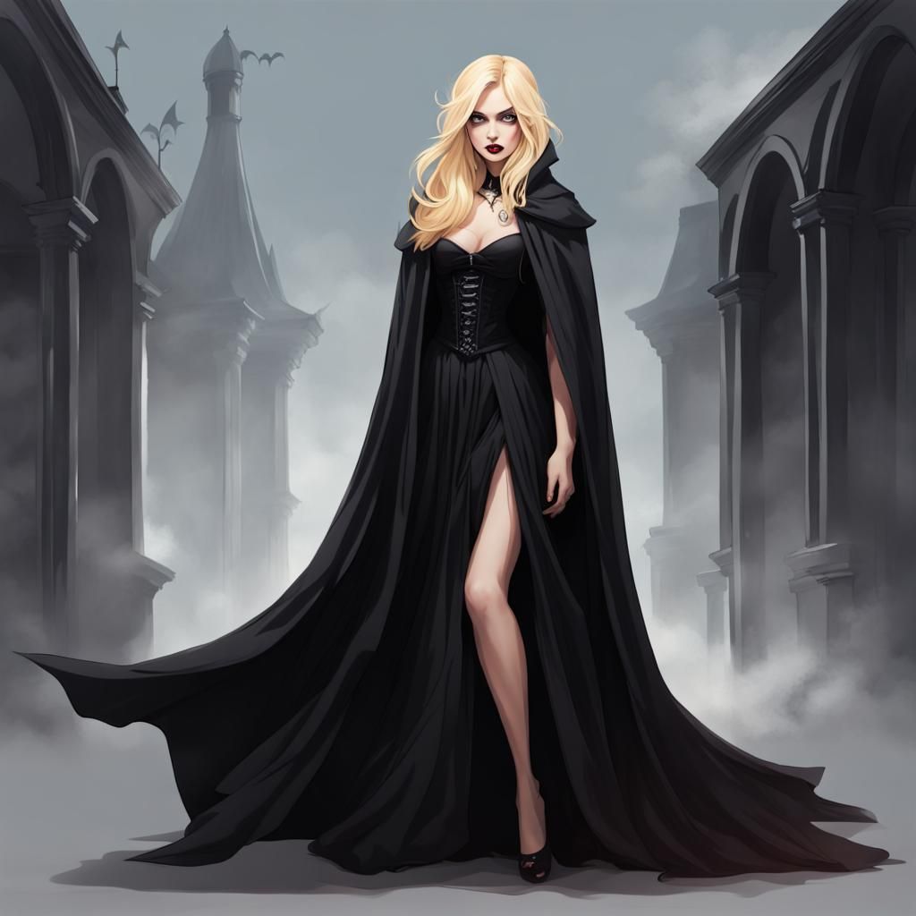 Blonde Vampire Girl in Flowing Cloak