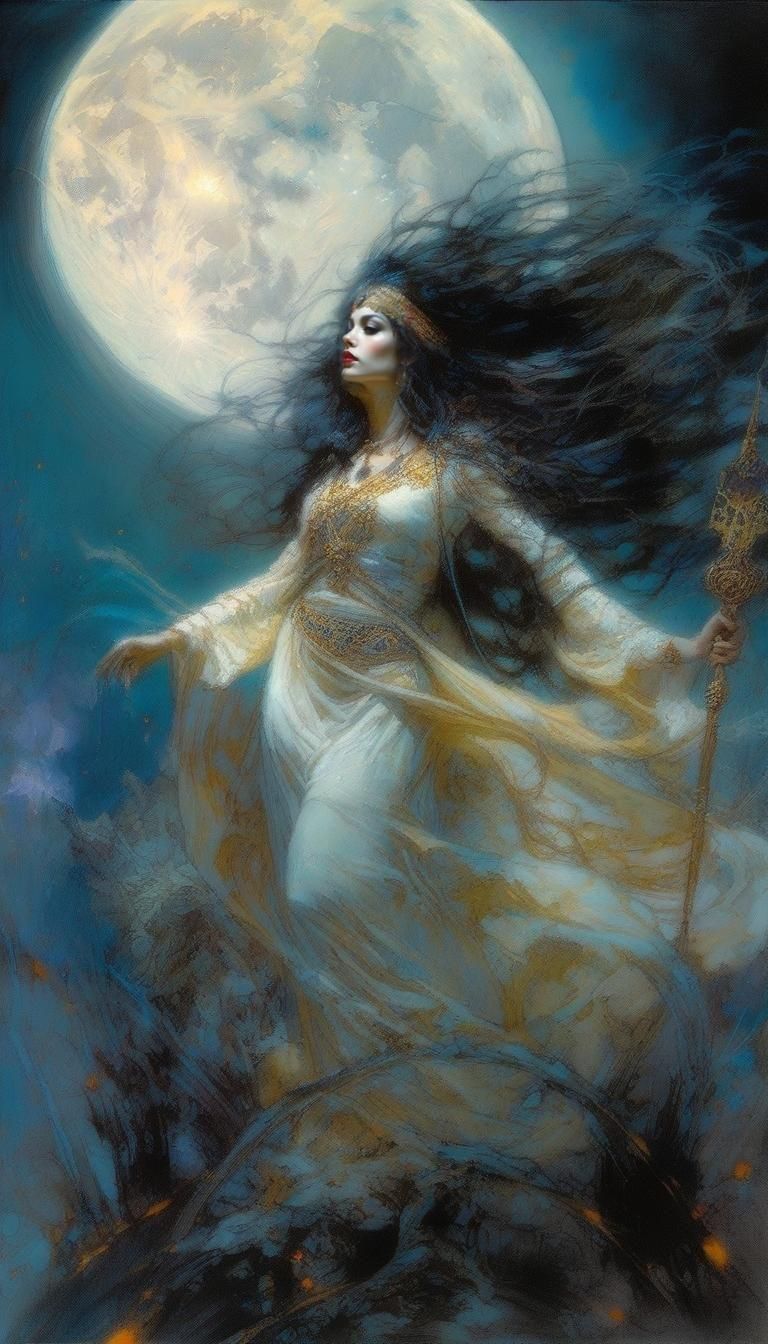 Ornate Priestess Summons Dead in Dark Fantasy Ritual