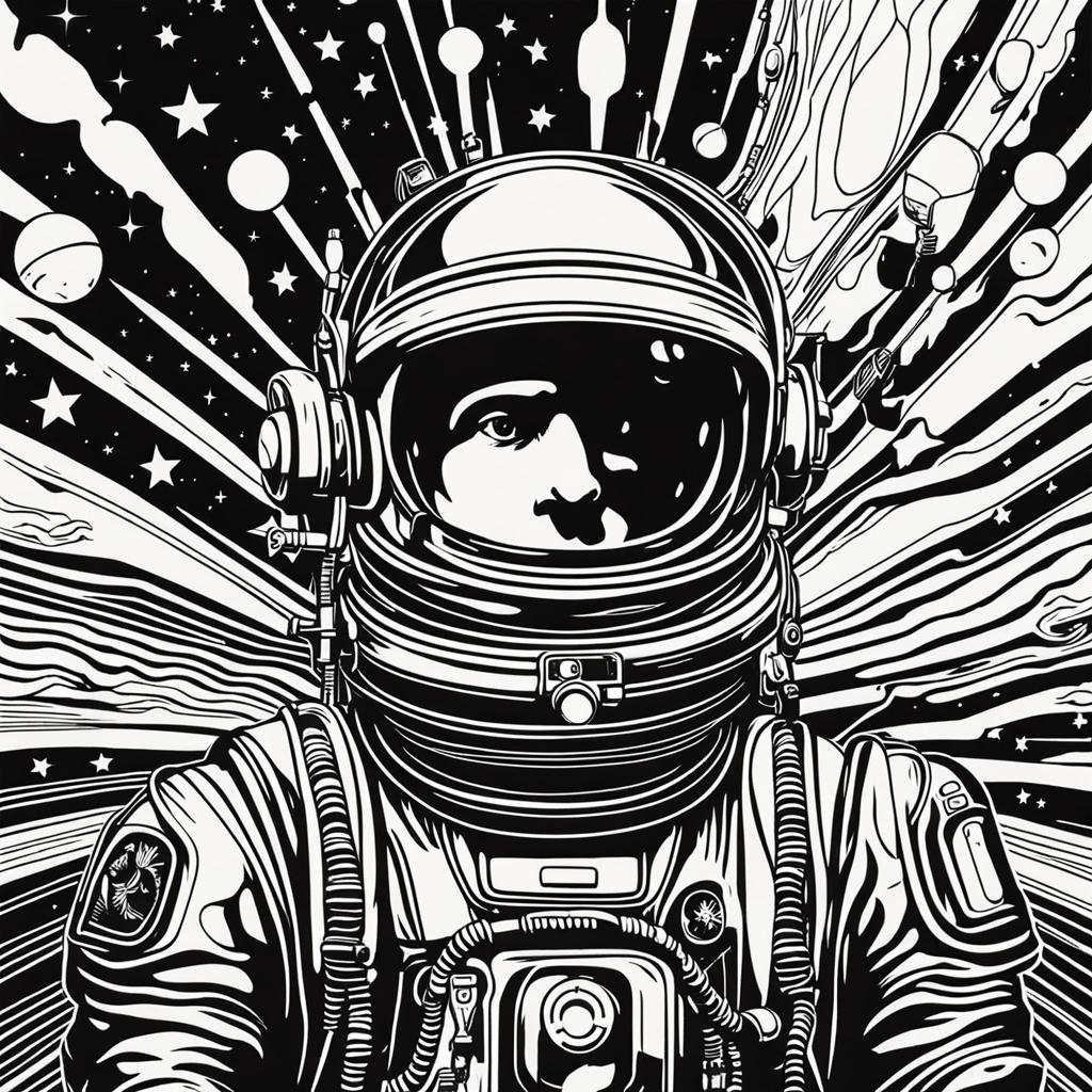 Psychedelic Astronaut Coloring Book Illustration