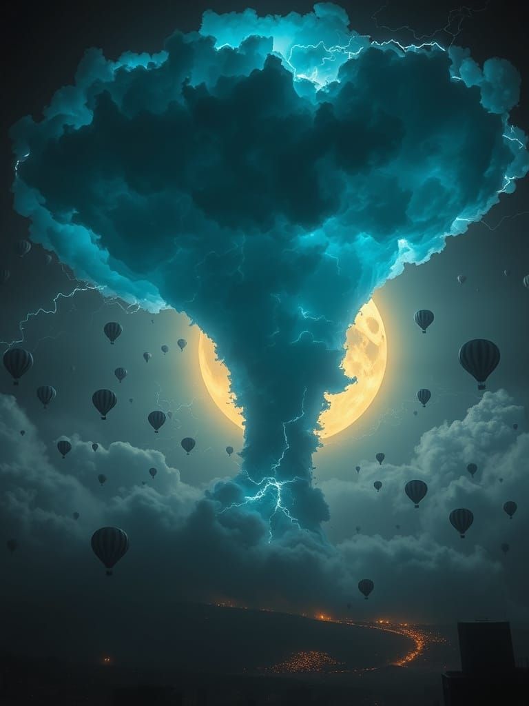 Towering Sapphire Electrical Tornado with Harvest Moon