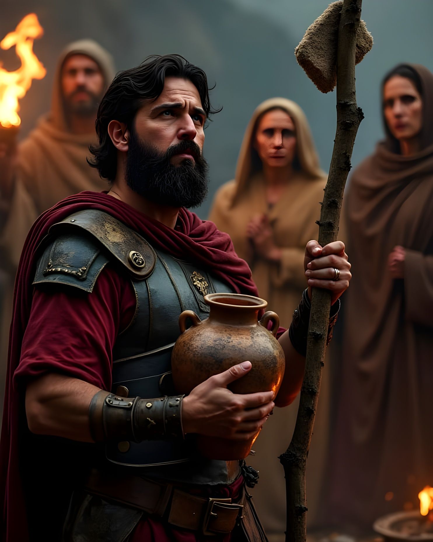 Roman Soldier Offers Vinegar to Jesus in Humble Gesture