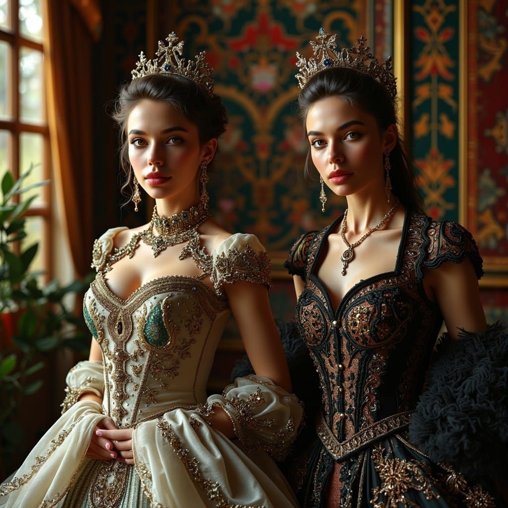 Regal Women in Opulent Qajar-Inspired Setting