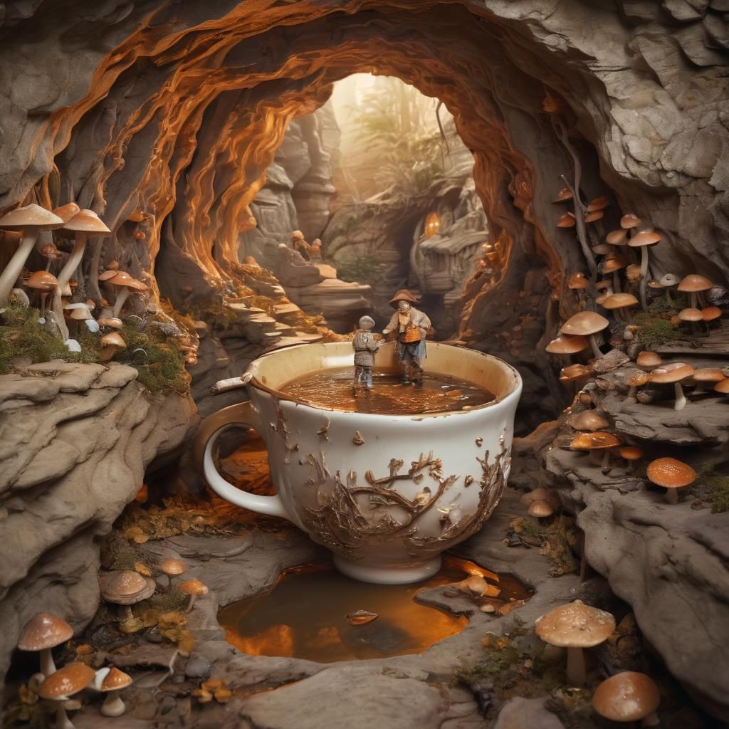 Teacup Adventurer's Whimsical Fantasy Illustration